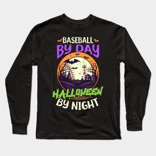 Baseball Halloween Shirt | Baseball Day Halloween Night Long Sleeve T-Shirt